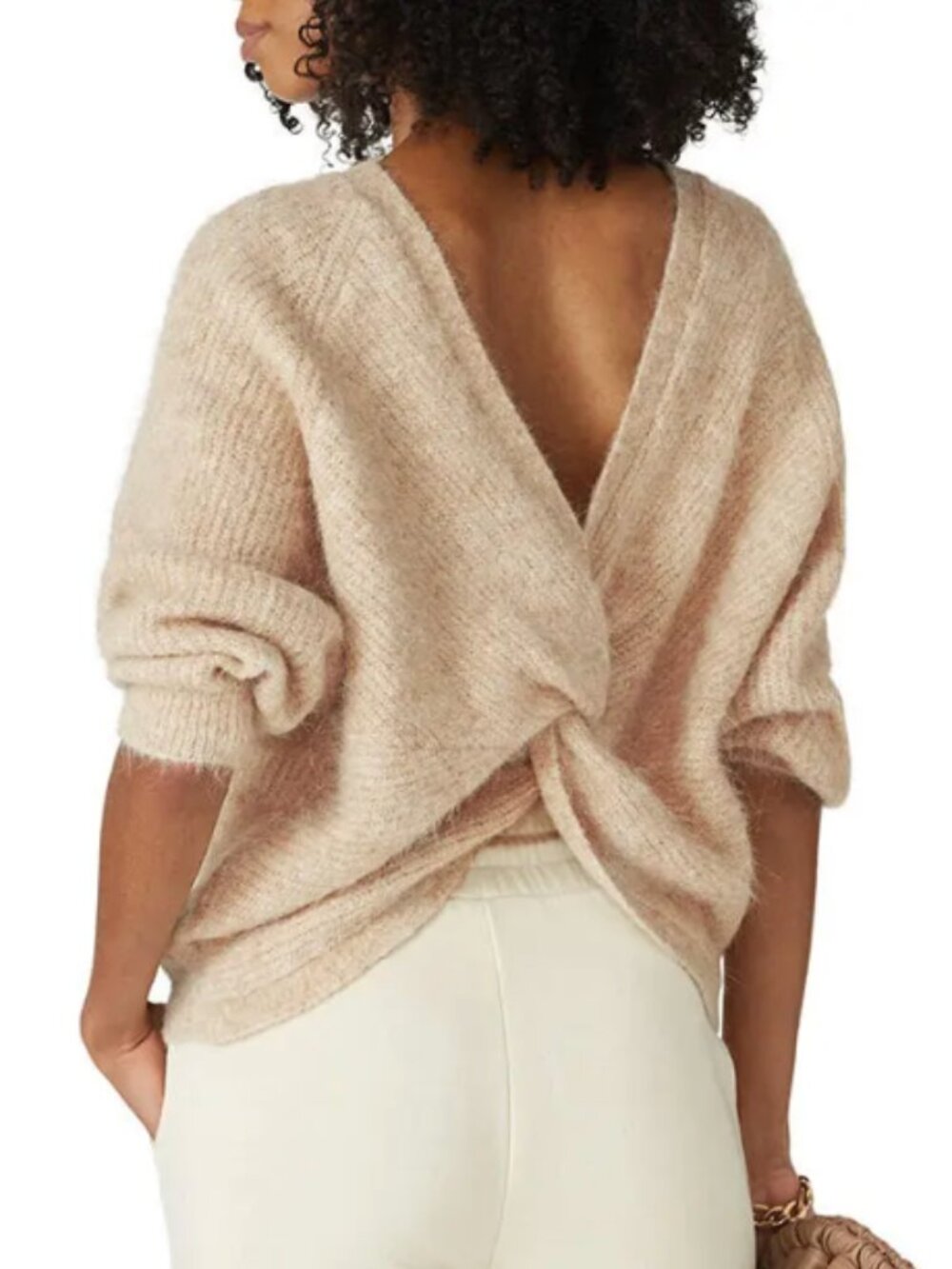 ba&sh Fill Sweater Twisted Knot Back Fuzzy Beige Size M